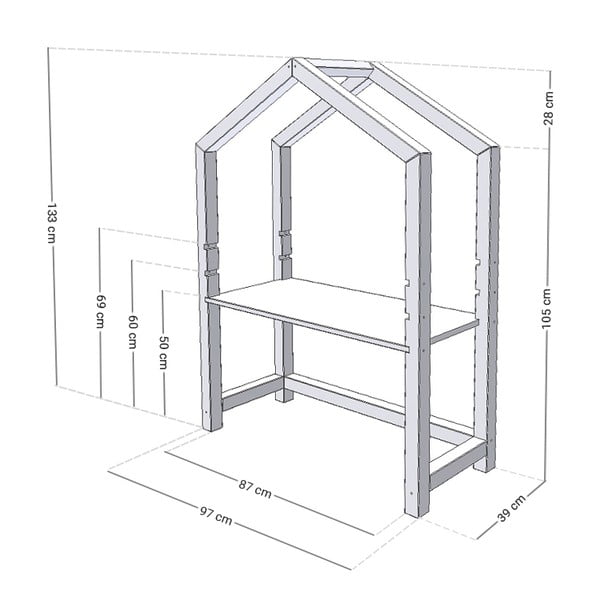 Baltas medinis namo formos stalas Benlemi Stolly, 97 x 39 x 133 cm-image-2