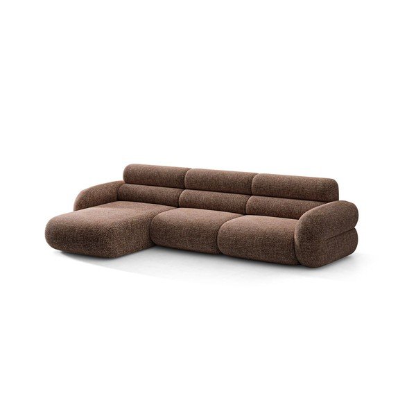 Rudos spalvos kampinė sofa iš šenilinio audinio (su kairiuoju kampu/su gultu) Neo – Micadoni 