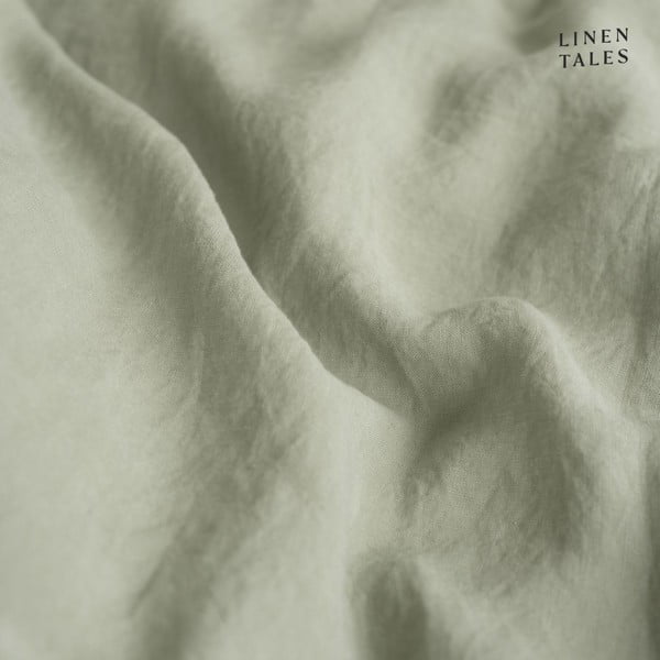 Šviesiai žalias lininiselastinė paklodė Linen Tales, 90 x 200 cm-image-1