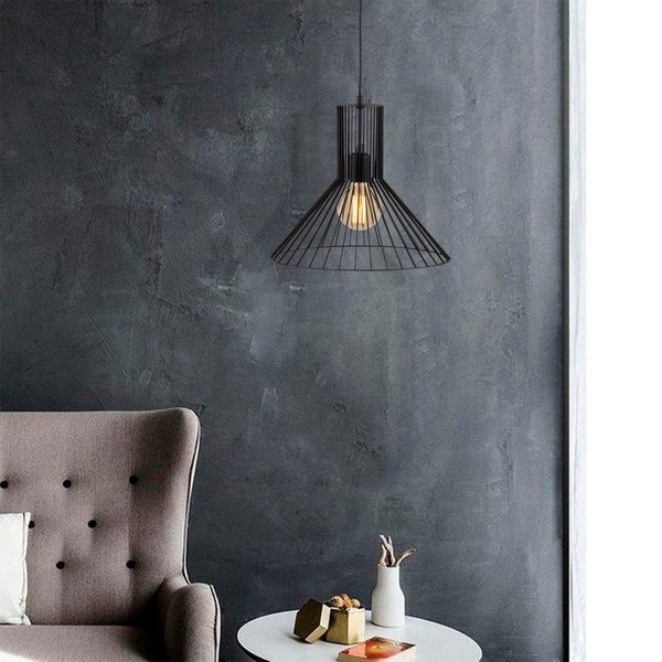 Juodos spalvos kabantis šviestuvas ø 38 cm su metaliniu gaubtu Fellini – Opviq lights-image-1