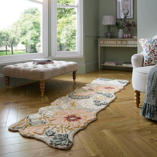 Rankų darbo iš vilnos kilimas šviesiai rožinės spalvos 60x230 cm Daphne Shaped Floral – Flair Rugs-image-1