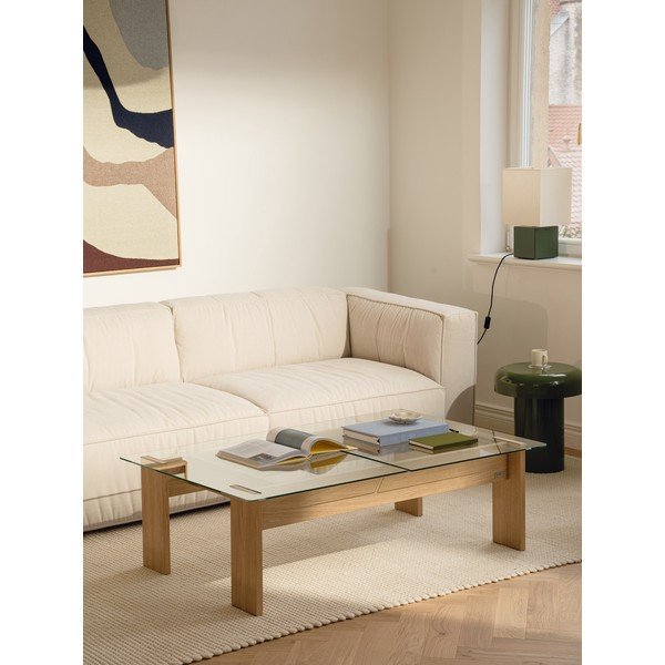 Natūralios spalvos kavos staliukas su stikliniu stalviršiu 86x132 cm Naiko – noo.ma-image-1