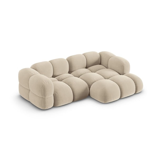 Smėlio spalvos iš velveto kampinė sofa (su dešiniuoju kampu/su gultu) Loretto – Cosmopolitan Design-image-3