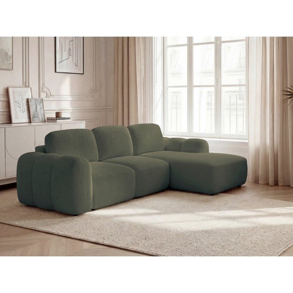 Žalios spalvos sulankstoma/su sandėliavimo vieta kampinė sofa iš boucle (su dešiniuoju kampu/su gultu) Montaigne – Bobochic Paris-image-1