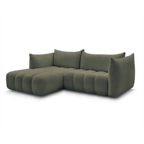 Žalios spalvos kampinė sofa iš boucle (su kairiuoju kampu/su gultu) Azra – Bobochic Paris-image-2