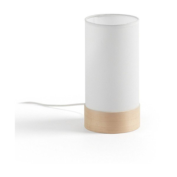 Baltos spalvos/natūralios spalvos iš buko masyvo stalinis šviestuvas (aukštis 26 cm) su tekstiliniu gaubtu Slat – Kave Home