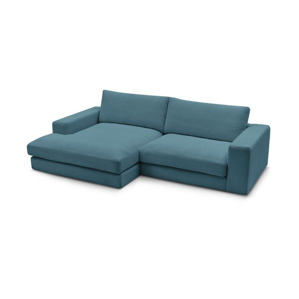 Mėlynos spalvos iš kordinio velveto kampinė sofa (su kairiuoju kampu/su gultu) Leonard – Bobochic Paris-image-4