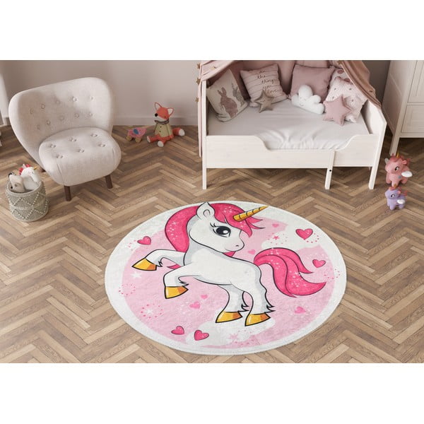 Skalbiamas rožinės spalvos vaikiškas kilimas ø120 cm Pink Unicorn – Vitaus-image-1