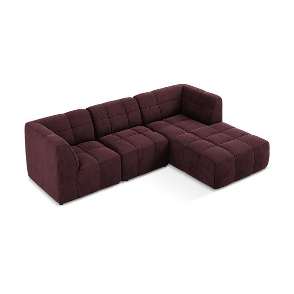 Bordo spalvos kampinė sofa iš velveto (su dešiniuoju kampu/su gultu) Aloha – Makamii-image-3