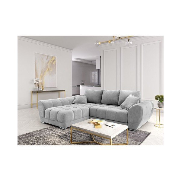 Šviesiai pilka kampinė sofa-lova su aksomo apmušalais Windsor & Co Sofos Nuage, kairysis kampas-image-1