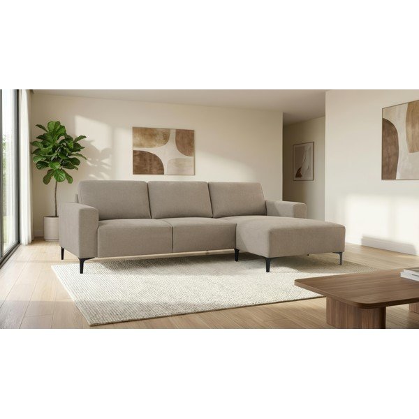 Šviesiai rudos spalvos kampinė sofa iš šenilinio audinio (su dešiniuoju kampu/su gultu) Fabian – Scandic-image-1