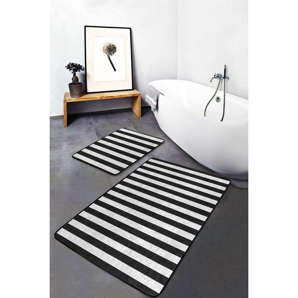 Vonios kilimėliai baltos spalvos/juodos spalvos 2 vnt. 60x100 cm – Mila Home-image-1