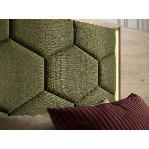 Tamsiai žalios spalvos dvigulė lova audiniu dengta/iš medžio drožlių plokštės su sandėliavimo vieta su lovos grotelėmis 160x200 cm Palmeraie – Bobochic Paris-image-2