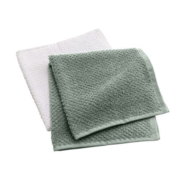 Baltos spalvos/žalios spalvos iš frote audinio iš medvilnės rankšluosčiai 2 vnt. 50x50 cm Gourmet – douceur d'intérieur