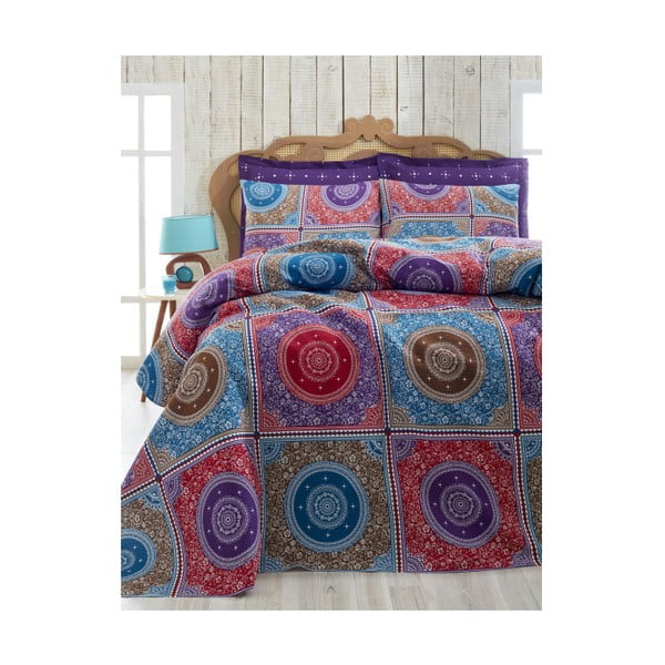 Lengva medvilninė dvigulė lovatiesė "Ornamentas", violetinė, 200 x 235 cm