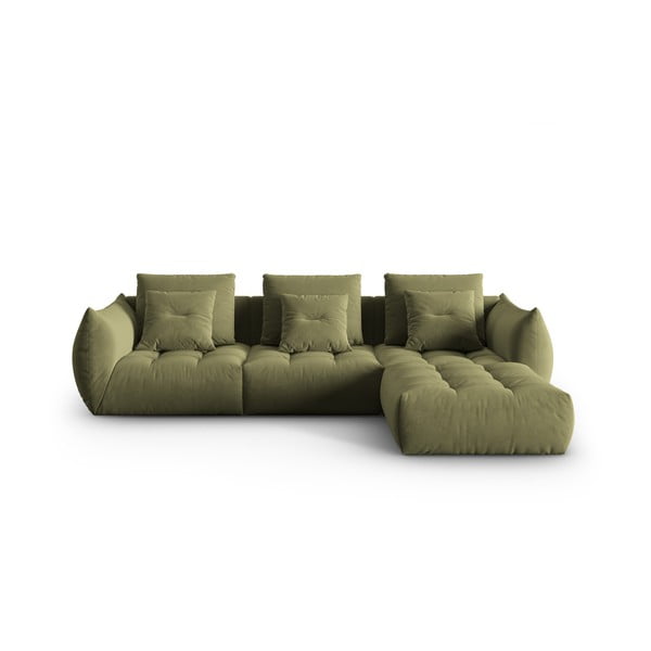 Šviesiai žalios spalvos iš velveto kampinė sofa Bloom – Micadoni 