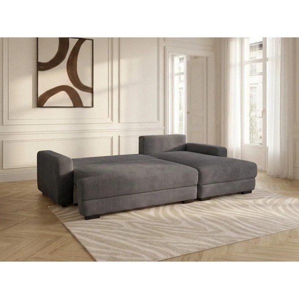 Tamsiai pilkos spalvos sulankstoma/su sandėliavimo vieta kampinė sofa iš kordinio velveto (su dešiniuoju kampu/su gultu) Campi – Bobochic Paris-image-3