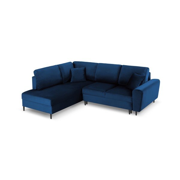 Mėlynos spalvos iš velveto sulankstoma/su sandėliavimo vieta kampinė sofa (su kairiuoju kampu/„L“ formos) Kyoto – Cosmopolitan Design-image-1