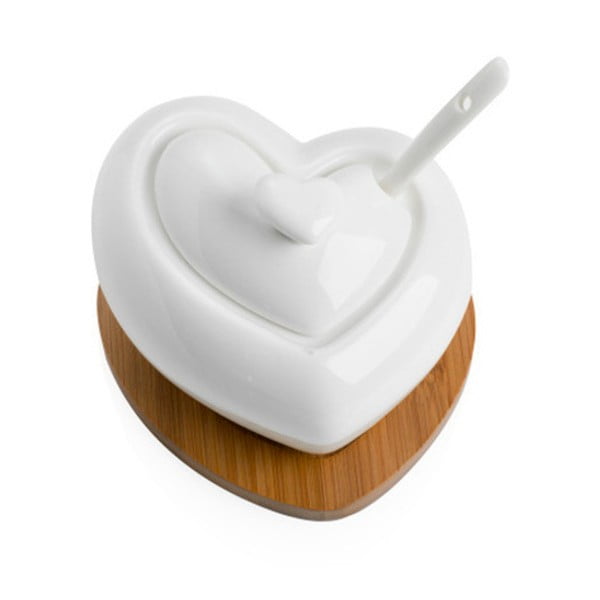 Porcelianinė cukrinė su šaukšteliu ir bambukiniu padėkliuku Brandani Heart-image-2