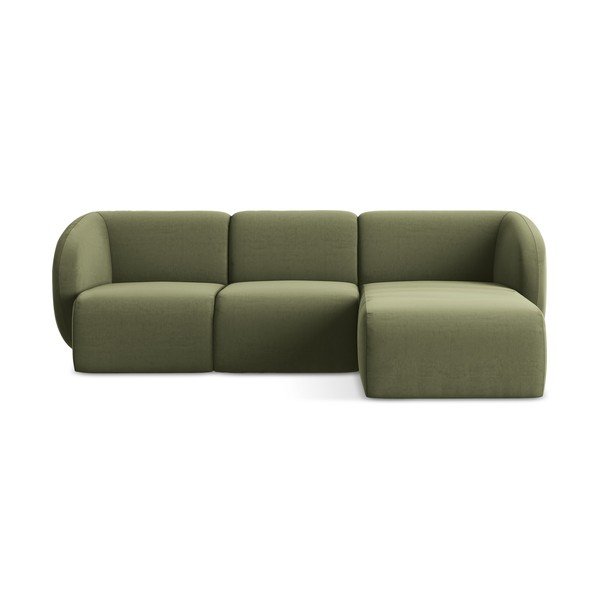 Žalios spalvos kampinė sofa iš velveto (su dešiniuoju kampu/su gultu) Lani – Makamii