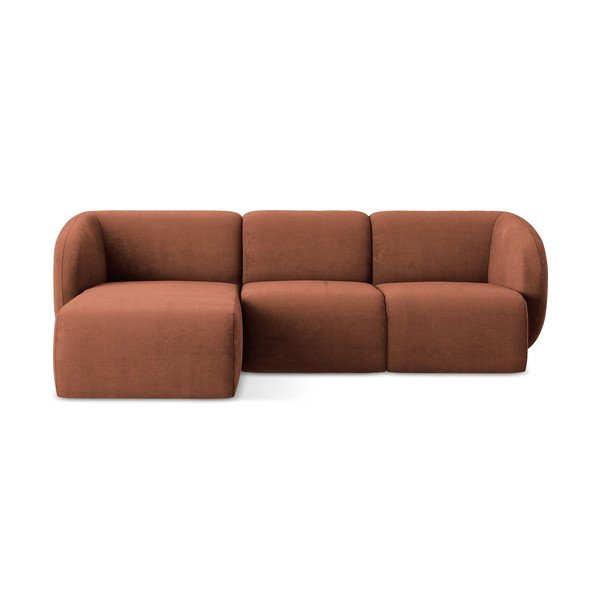 Terakotos spalvos kampinė sofa iš šenilinio audinio (su kairiuoju kampu/su gultu) Lani – Makamii