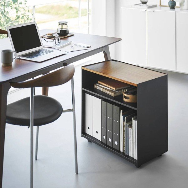 Juodos spalvos iš metalo lentyna ant ratukų 60x59x35 cm Tower – YAMAZAKI-image-3