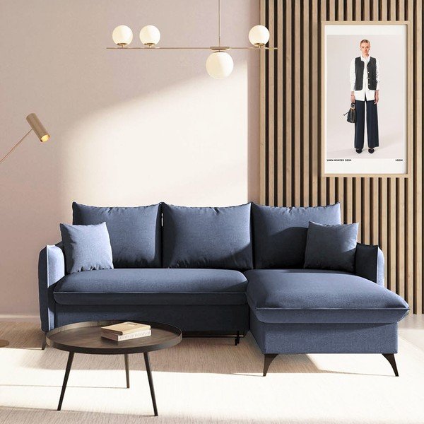 Mėlynos spalvos sulankstoma/su sandėliavimo vieta kampinė sofa (su dešiniuoju kampu/su gultu) Brim – Rodier-image-1