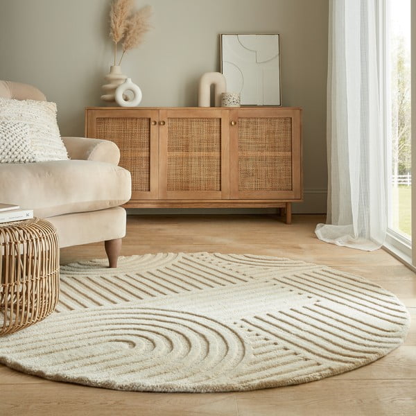 Smėlio spalvos vilnonis apvalus kilimas ø 160 cm Zen Garden - Flair Rugs-image-1