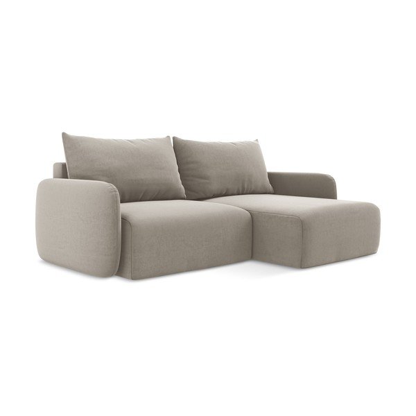 Taupe spalvos sulankstoma/su sandėliavimo vieta kampinė sofa iš velveto (su dešiniuoju kampu/su gultu) Kalena – Makamii-image-2