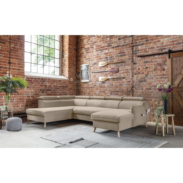 Sulankstoma kampinė sofa iš velveto smėlio spalvos (su kairiuoju kampu/„U“ formos) Sweet Harmony – Miuform-image-4