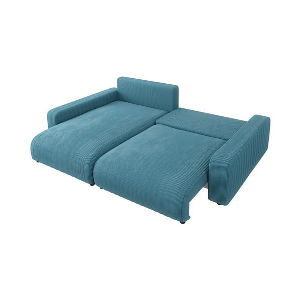Iš kordinio velveto sulankstoma kampinė sofa turkio spalvos Sara – Ropez-image-3