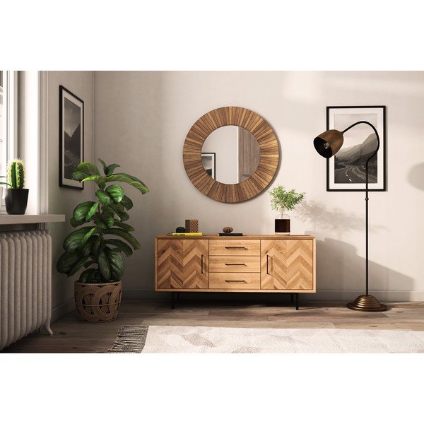 Natūralios spalvos žema komoda iš ąžuolo medienos 144x65 cm Abies - The Beds-image-4