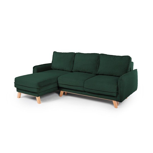 Tamsiai žalios spalvos sulankstoma/su sandėliavimo vieta kampinė sofa iš kordinio velveto Tori – Bonami Selection-image-1