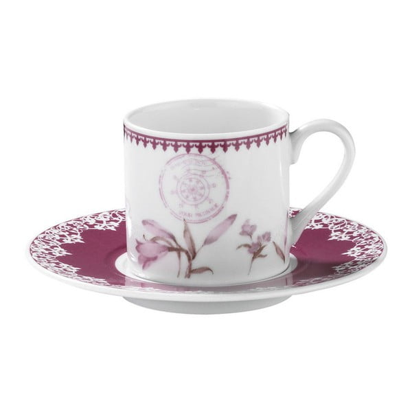 6 porcelianinių puodelių ir lėkštelių rinkinys "Kutahya Rose Floral", 50 ml