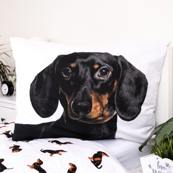Juodos ir baltos spalvos iš medvilnės viengulė vaikiška patalynė 140x200 cm Dachshund – Jerry Fabrics-image-3