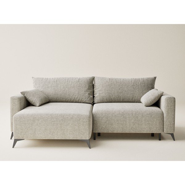 Smėlio spalvos sulankstoma/su sandėliavimo vieta kampinė sofa iš šenilinio audinio (su kairiuoju kampu/su gultu) Leon – Maison de Rêve-image-2