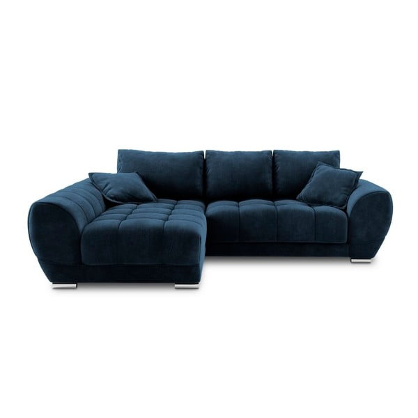 Mėlyna kampinė sofa-lova su aksomo apmušalais Windsor & Co Sofas Nuage, kairysis kampas