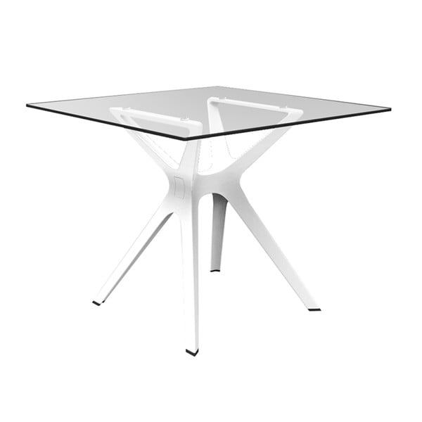 Baltas valgomojo stalas su stikliniu stalviršiu, tinkamas naudoti lauke "Resol Vela", 90 x 90 cm