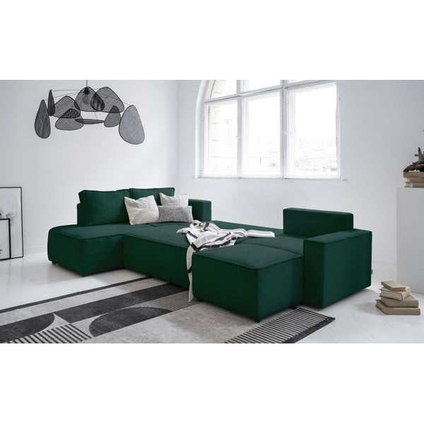 Iš kordinio velveto sulankstoma kampinė sofa tamsiai žalios spalvos (su kairiuoju kampu/„U“ formos) Brave Dave – Miuform-image-4