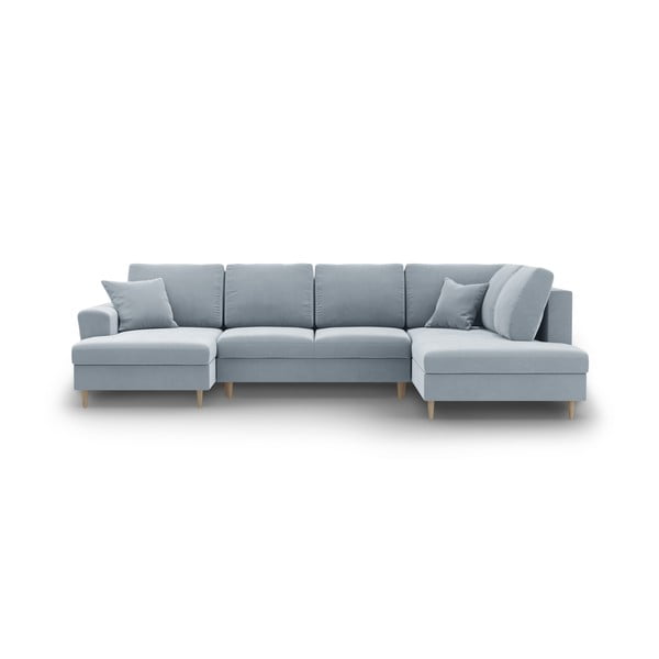 Šviesiai mėlynos spalvos iš velveto sulankstoma/su sandėliavimo vieta kampinė sofa (su dešiniuoju kampu/„U“ formos) Kyoto – Cosmopolitan Design