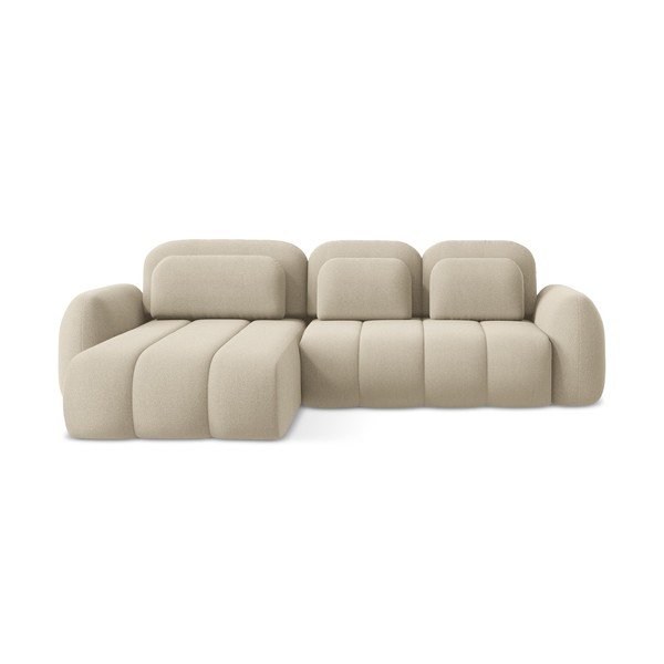 Šviesiai rudos spalvos iš boucle sulankstoma/su sandėliavimo vieta kampinė sofa (su kairiuoju kampu/su gultu) Pele – Makamii