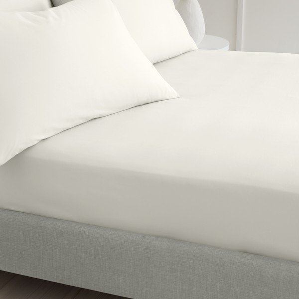 Kreminės spalvos iš medvilninio perkelio paklodė su guma 90x190 cm Cotton Percale – Bianca-image-1