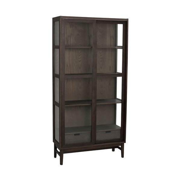 Vitrina rudos spalvos iš ąžuolo su stumdomomis durimis 100x203 cm Hazelton – Rowico-image-2
