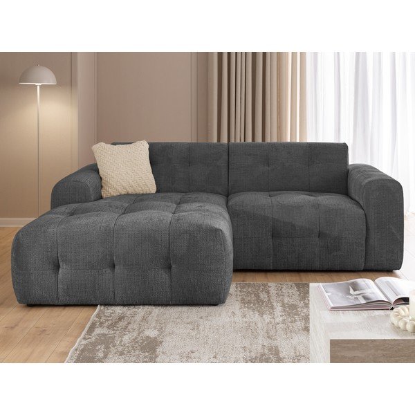 Tamsiai pilkos spalvos kampinė sofa (su kairiuoju kampu/su gultu) Melva – Ropez-image-1