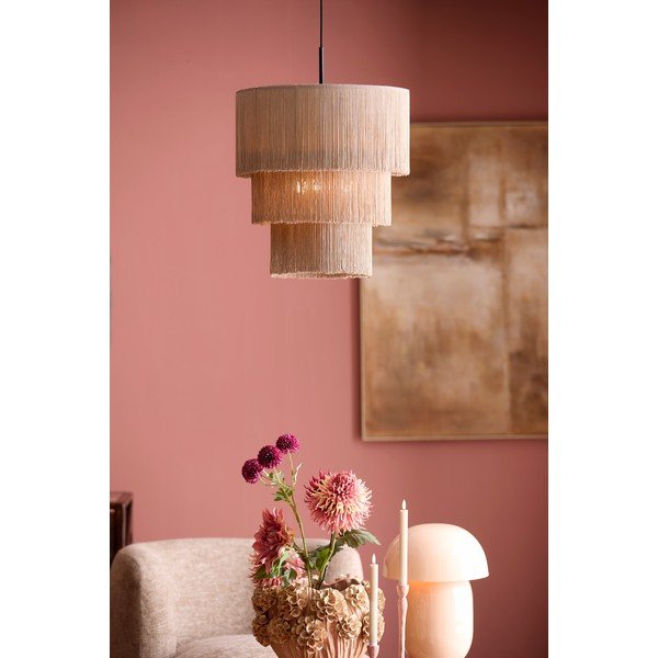 Taupe spalvos kabantis šviestuvas ø 10 cm su tekstiliniu gaubtu Malaika – Light & Living-image-1