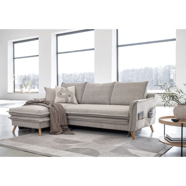 Pilkai smėlinės spalvos sulankstoma/su sandėliavimo vieta kampinė sofa (su kairiuoju kampu/su gultu) Charming Charlie – Miuform-image-3