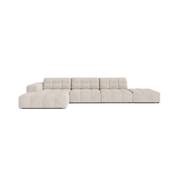 Kreminės spalvos kampinė sofa iš šenilinio audinio (su kairiuoju kampu/su gultu) Chicago – Cosmopolitan Design