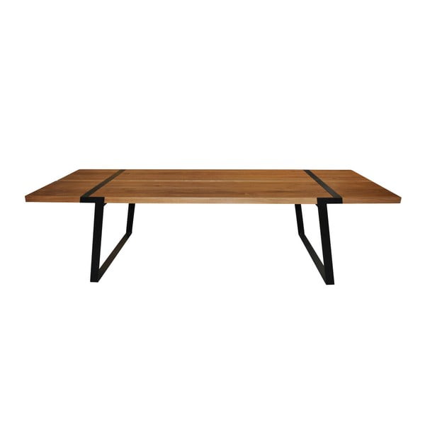 Tamsios spalvos medienos valgomojo stalas su juodu pagrindu Canett Gigant, 290 cm