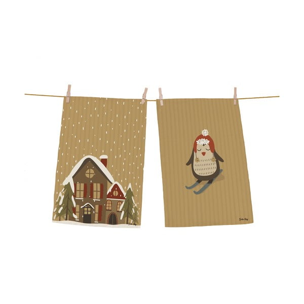 Virtuvės rankšluosčiai iš medvilnės 2 vnt. su Kalėdų motyvu 50x70 cm Snowing Day – Butter Kings