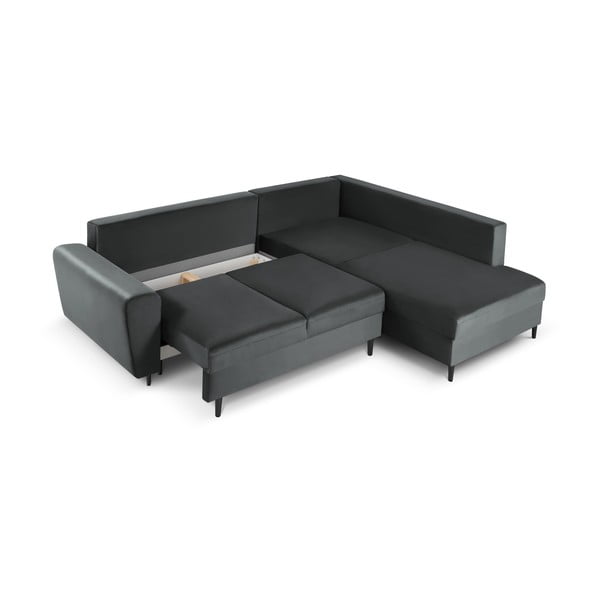 Tamsiai pilkos spalvos iš velveto sulankstoma/su sandėliavimo vieta kampinė sofa (su dešiniuoju kampu/„L“ formos) Kyoto – Cosmopolitan Design-image-3